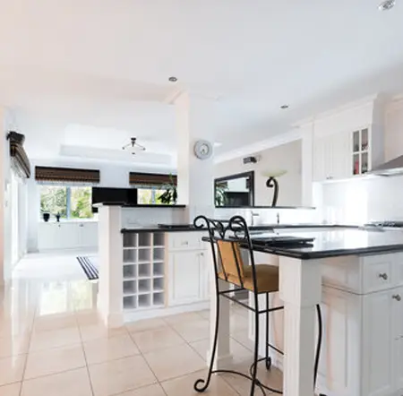 Freshly painted interior ceiling and modern kitchen area with clean finishes in a residential home in Perth