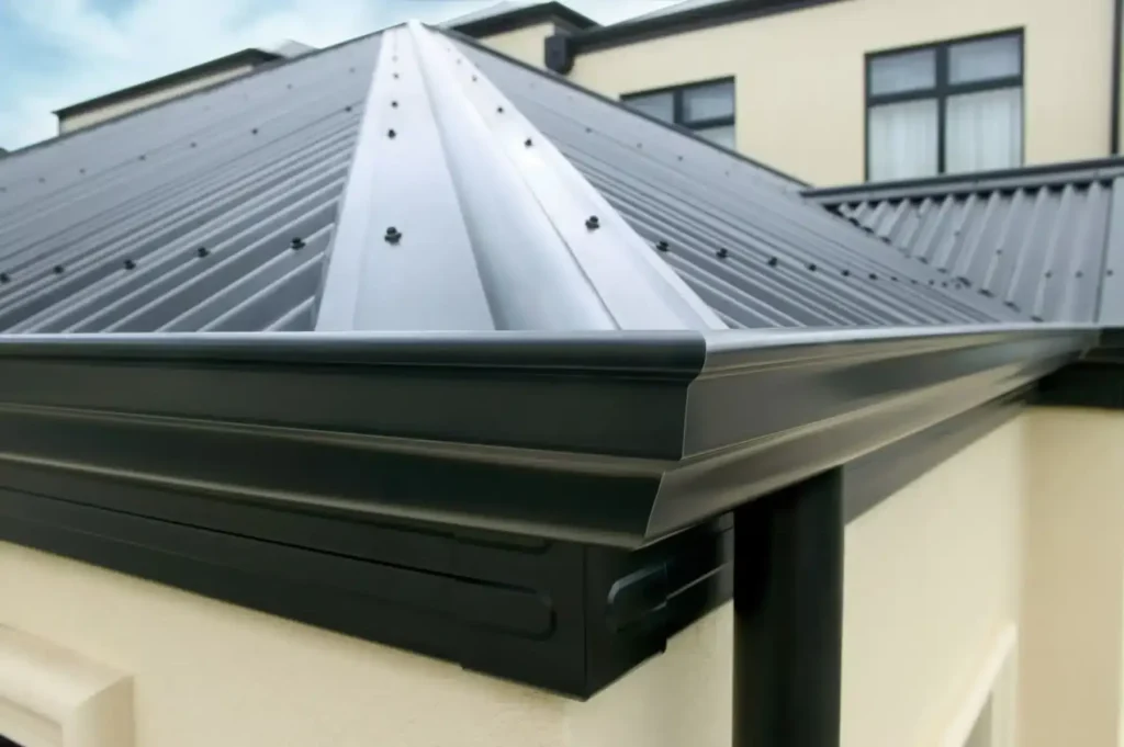 Close-up of modern metal roofing and gutter system on a residential property in Fremantle